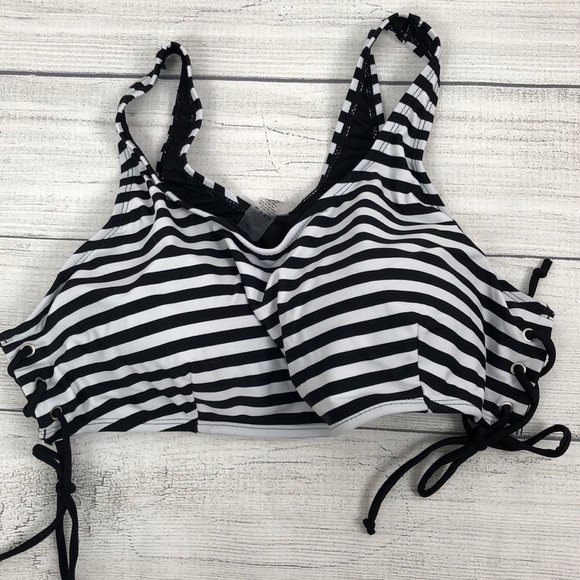 Black White Swimsuit Striped 2 Piece Swimwear XL - Picture 5 of 7